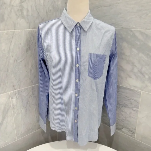 Vineyard Vines Blue White Stripe Mix Cotton Button Up Shirt Size 6 Preppy Classi - Picture 4 of 11